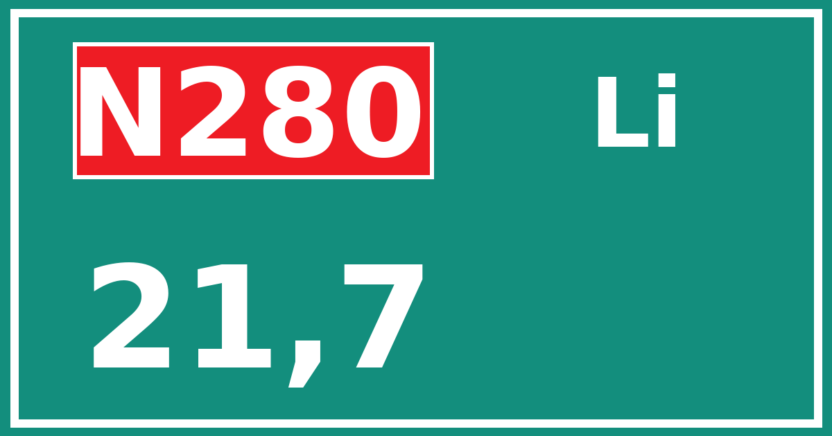 Hectometerbord N280 21,7 zijde Li