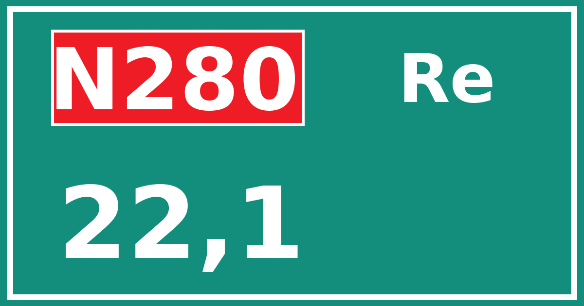Hectometerbord N280 22,1 zijde Re
