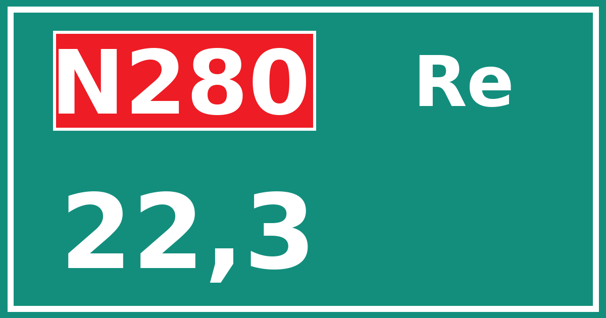 Hectometerbord N280 22,3 zijde Re