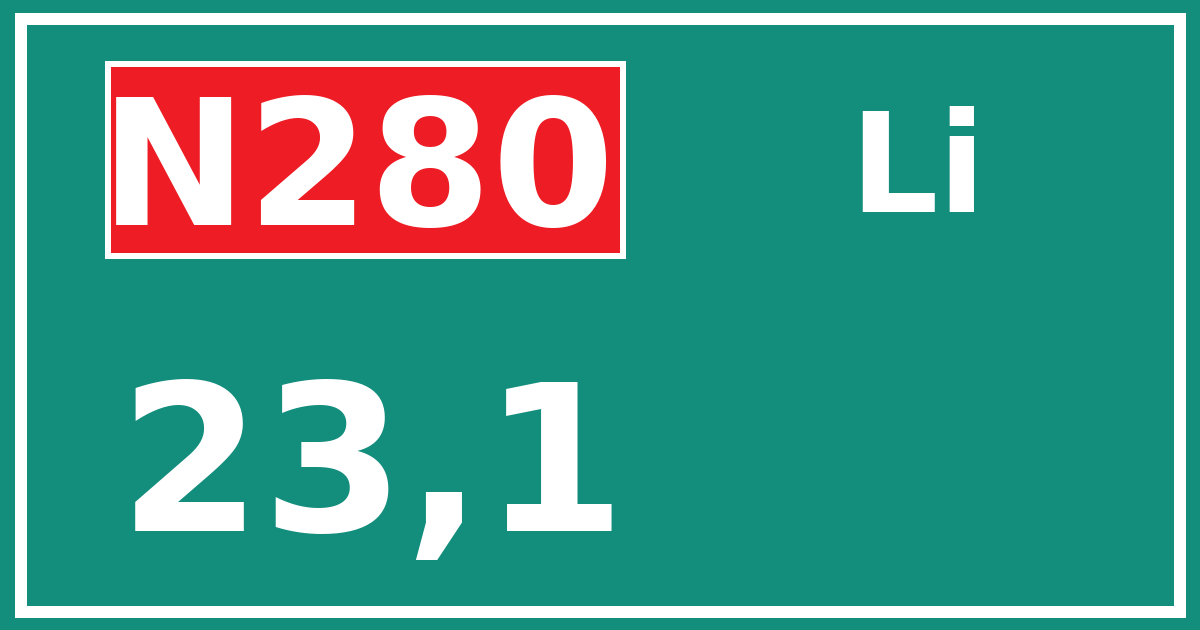 Hectometerbord N280 23,1 zijde Li