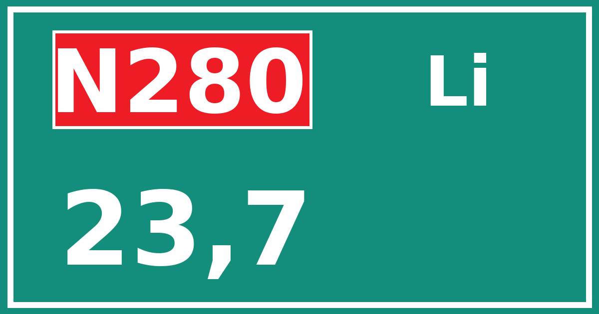 Hectometerbord N280 23,7 zijde Li