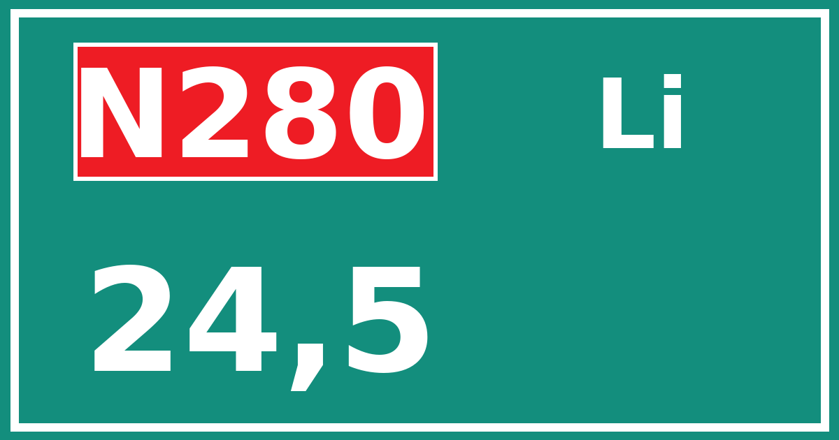 Hectometerbord N280 24,5 zijde Li