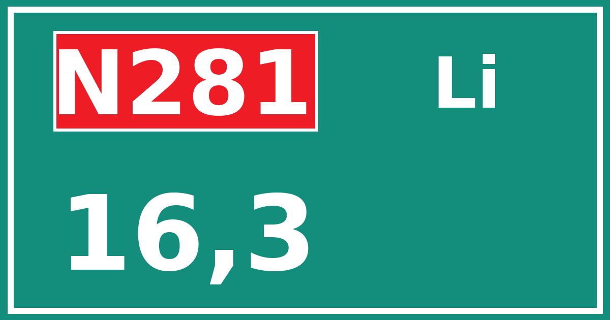 Hectometerbord N281 16,3 zijde Li