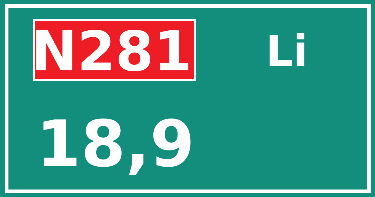 Hectometerbord N281 18,9 zijde Li