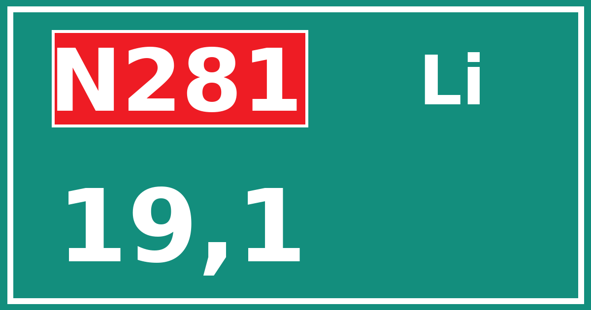 Hectometerbord N281 19,1 zijde Li