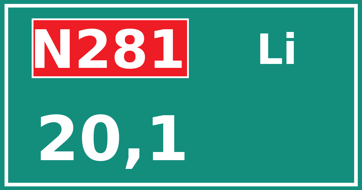 Hectometerbord N281 20,1 zijde Li