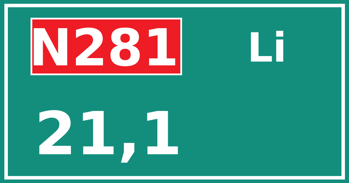 Hectometerbord N281 21,1 zijde Li