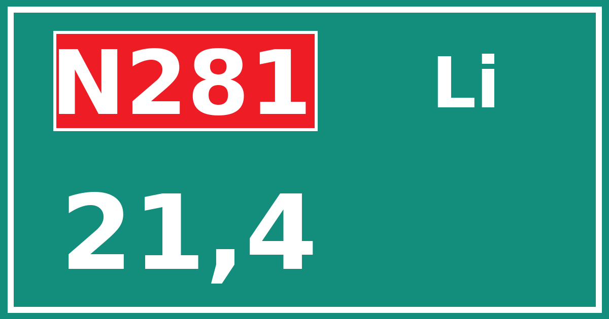 Hectometerbord N281 21,4 zijde Li