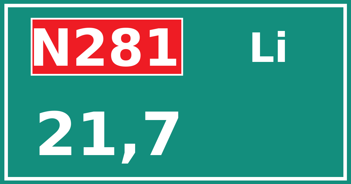Hectometerbord N281 21,7 zijde Li