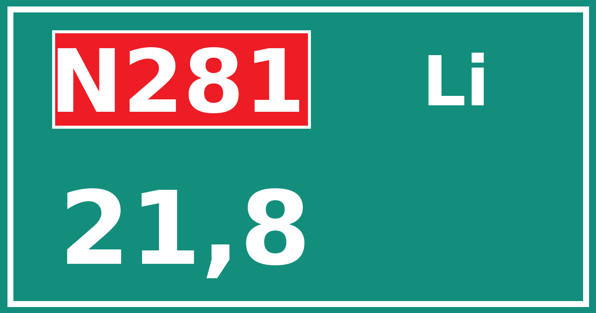 Hectometerbord N281 21,8 zijde Li