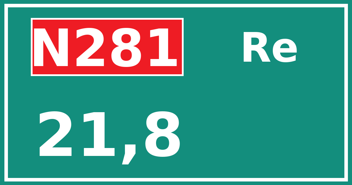 Hectometerbord N281 21,8 zijde Re