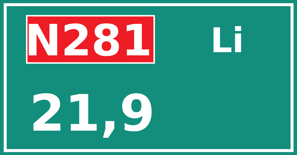 Hectometerbord N281 21,9 zijde Li