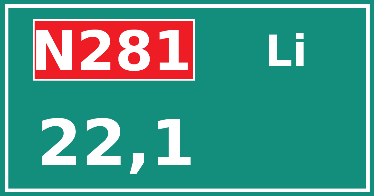 Hectometerbord N281 22,1 zijde Li