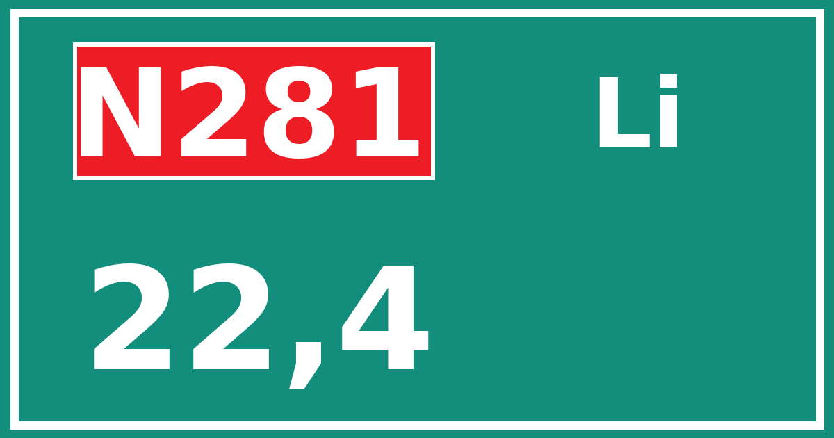 Hectometerbord N281 22,4 zijde Li
