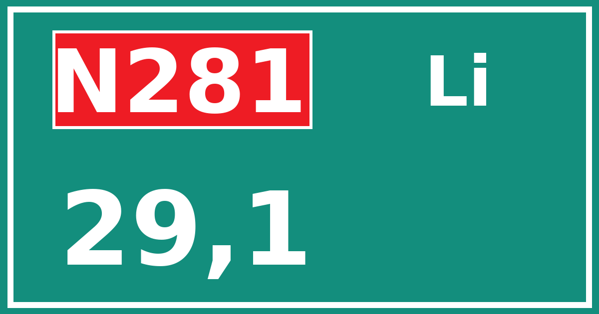 Hectometerbord N281 29,1 zijde Li