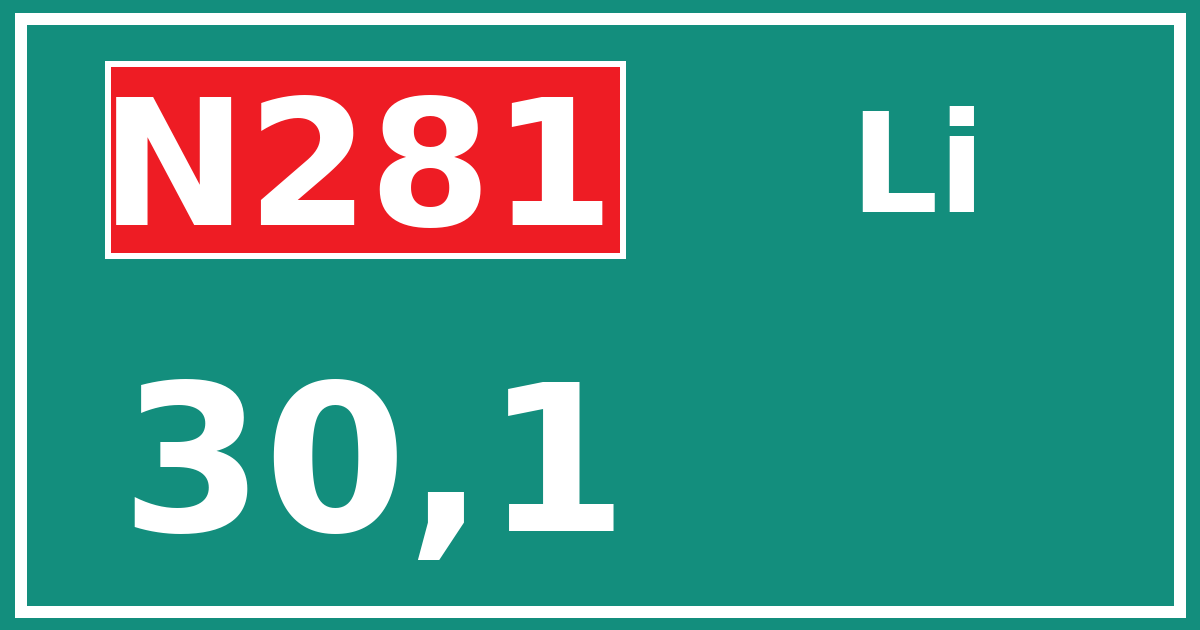 Hectometerbord N281 30,1 zijde Li