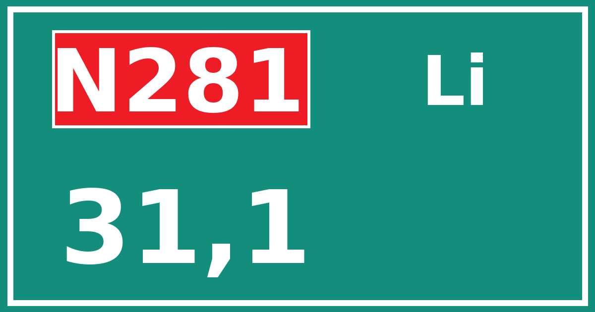 Hectometerbord N281 31,1 zijde Li
