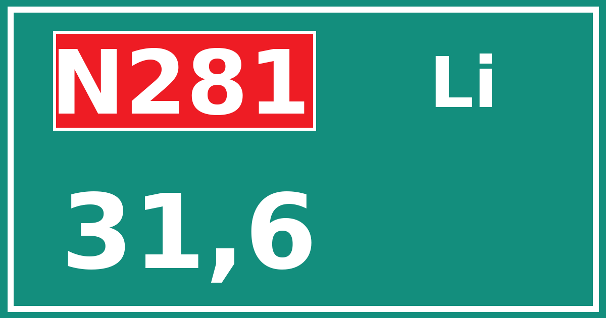 Hectometerbord N281 31,6 zijde Li