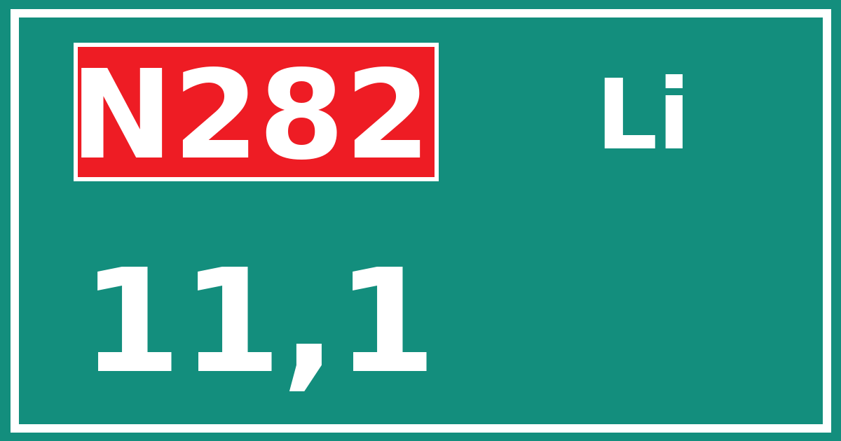 Hectometerbord N282 11,1 zijde Li