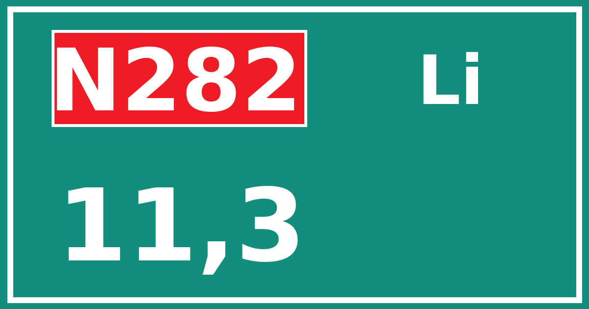 Hectometerbord N282 11,3 zijde Li