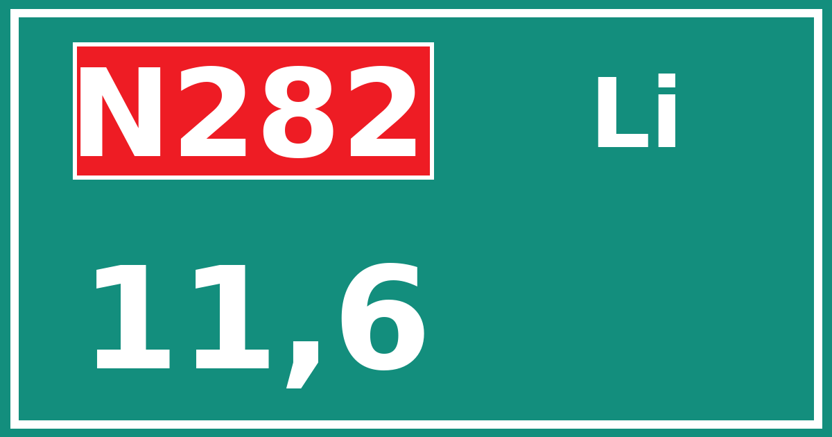 Hectometerbord N282 11,6 zijde Li