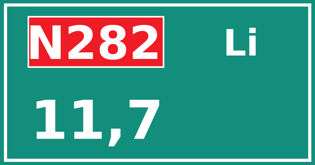 Hectometerbord N282 11,7 zijde Li