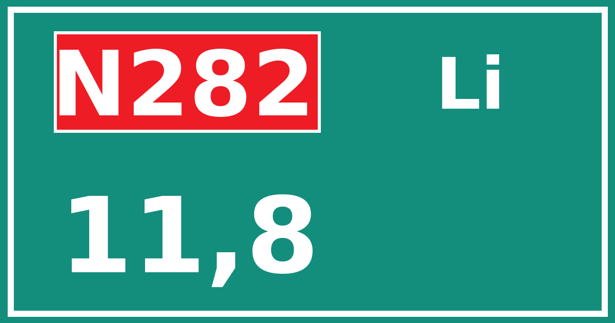 Hectometerbord N282 11,8 zijde Li