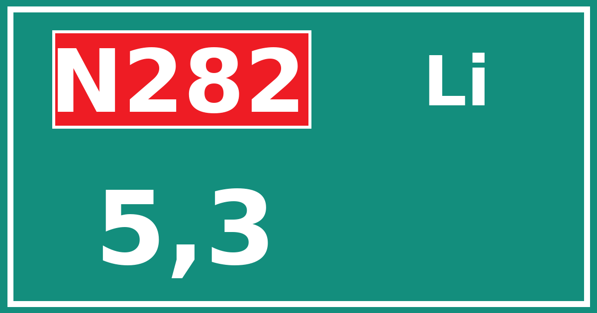 Hectometerbord N282 5,3 zijde Li