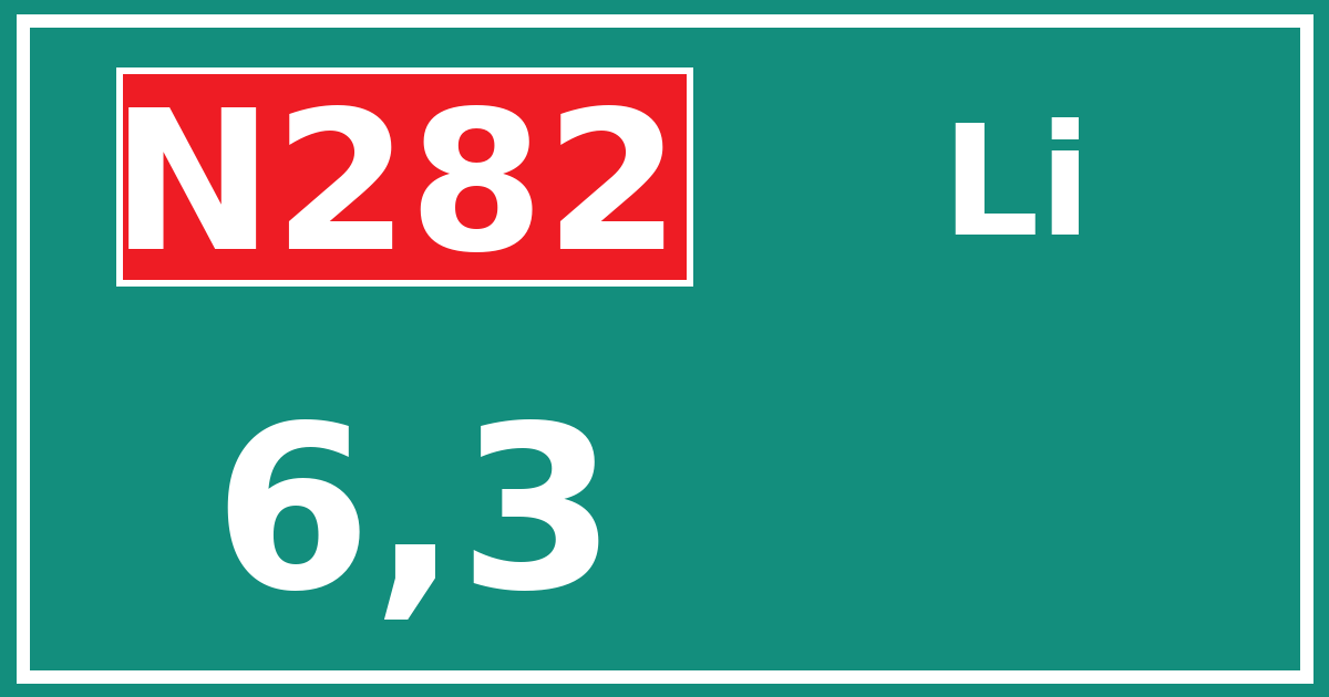 Hectometerbord N282 6,3 zijde Li