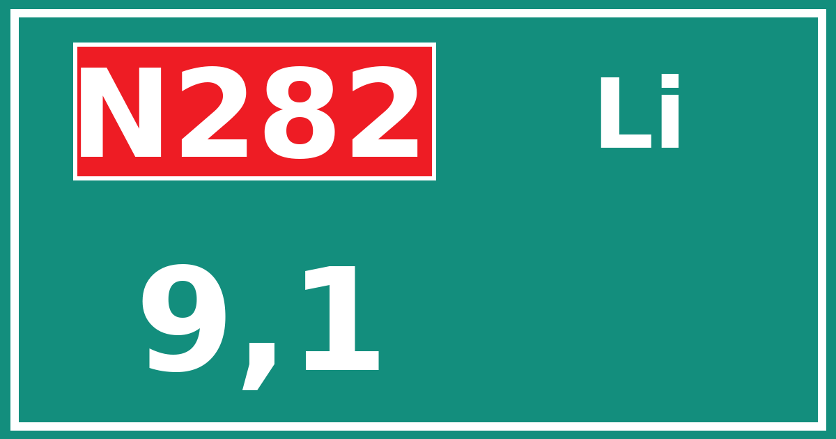 Hectometerbord N282 9,1 zijde Li