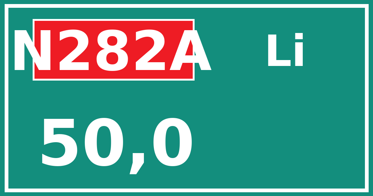 Hectometerbord N282A 50,0 zijde Li