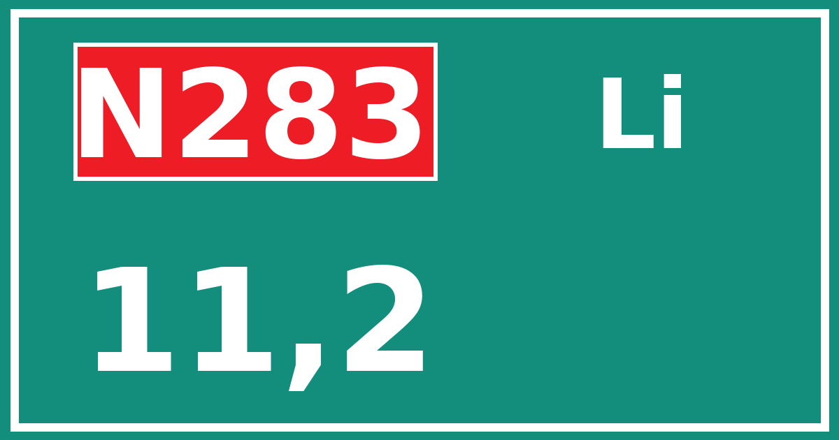 Hectometerbord N283 11,2 zijde Li