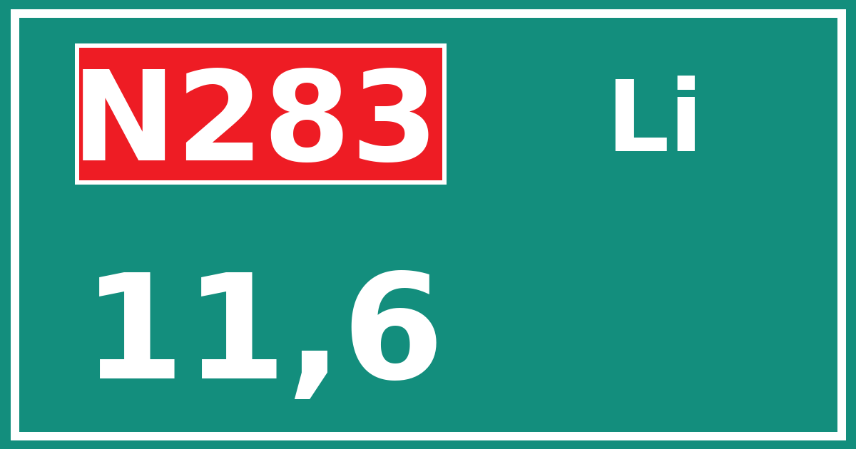 Hectometerbord N283 11,6 zijde Li