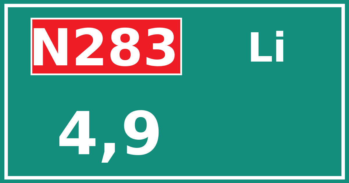 Hectometerbord N283 4,9 zijde Li