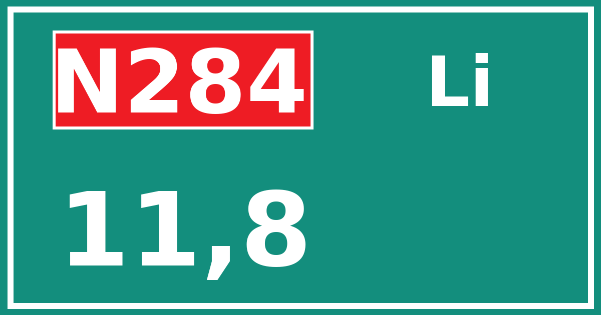 Hectometerbord N284 11,8 zijde Li