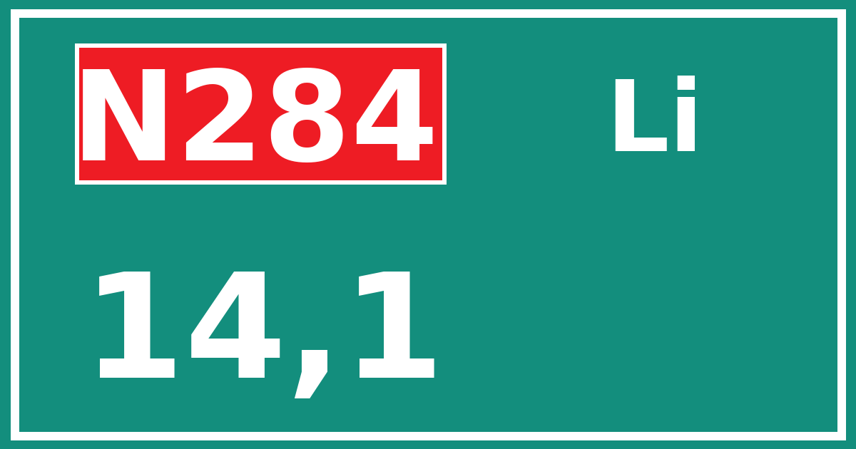 Hectometerbord N284 14,1 zijde Li