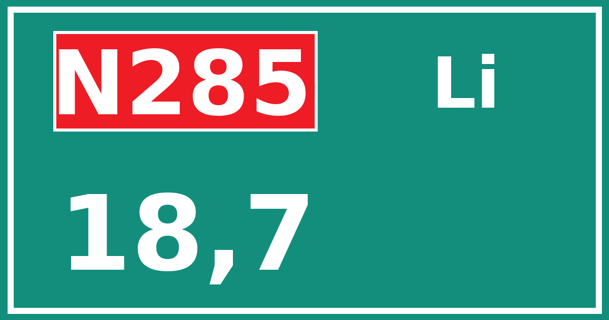 Hectometerbord N285 18,7 zijde Li