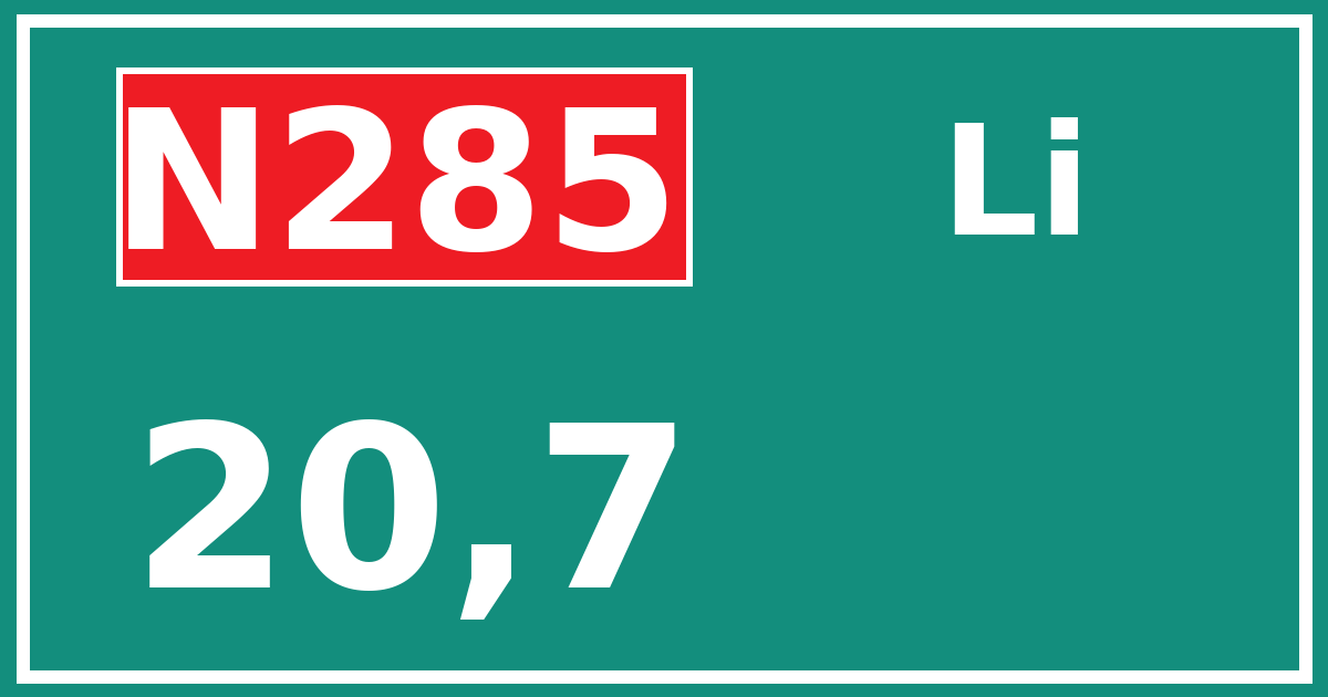 Hectometerbord N285 20,7 zijde Li