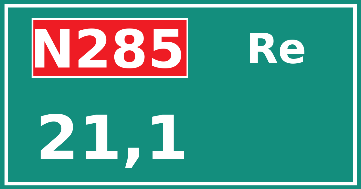 Hectometerbord N285 21,1 zijde Re