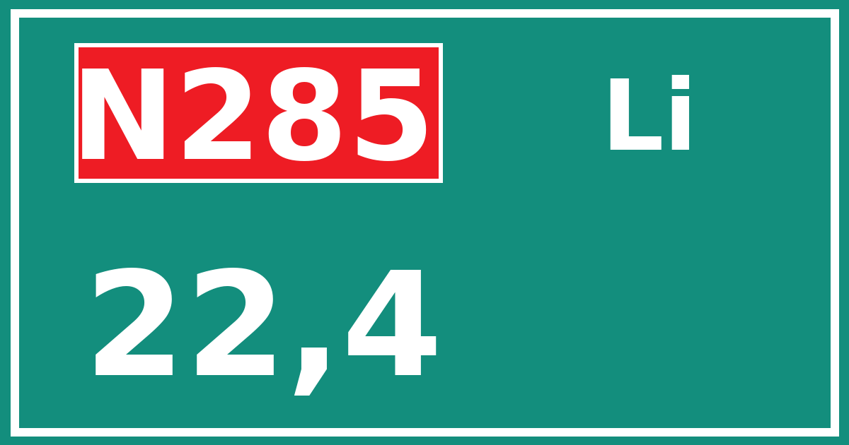 Hectometerbord N285 22,4 zijde Li