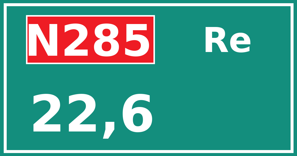 Hectometerbord N285 22,6 zijde Re