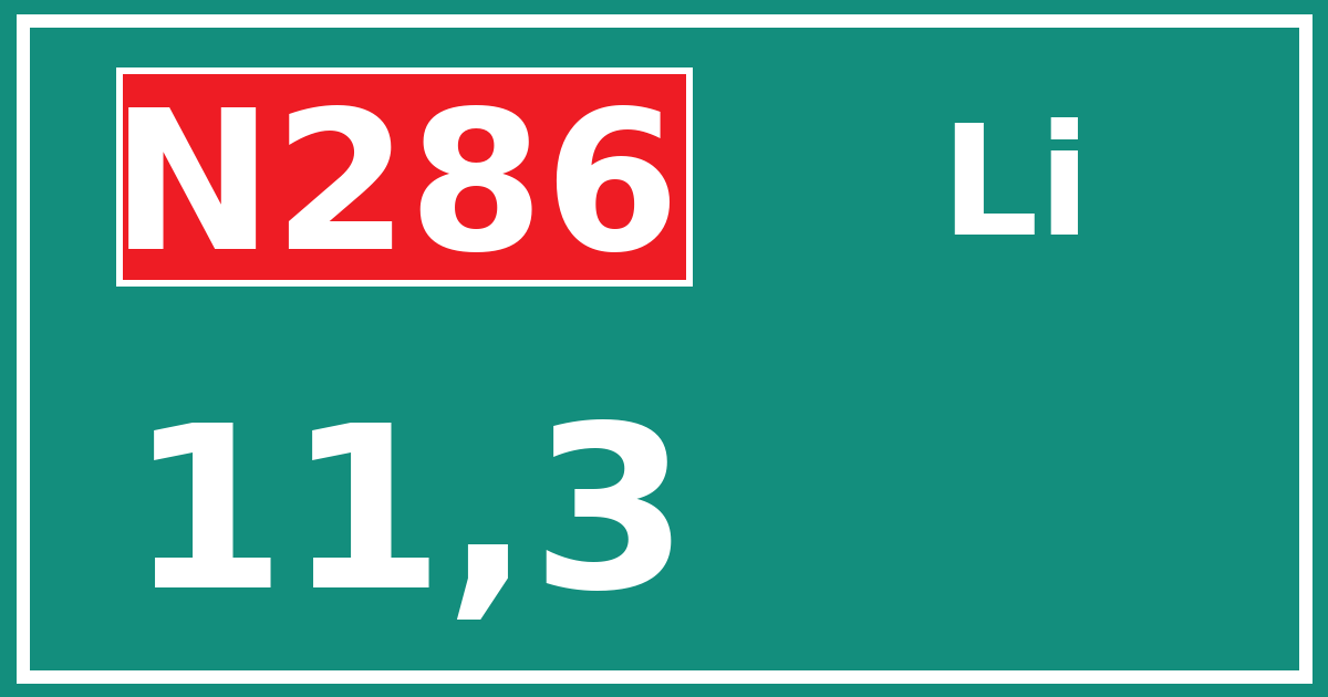 Hectometerbord N286 11,3 zijde Li