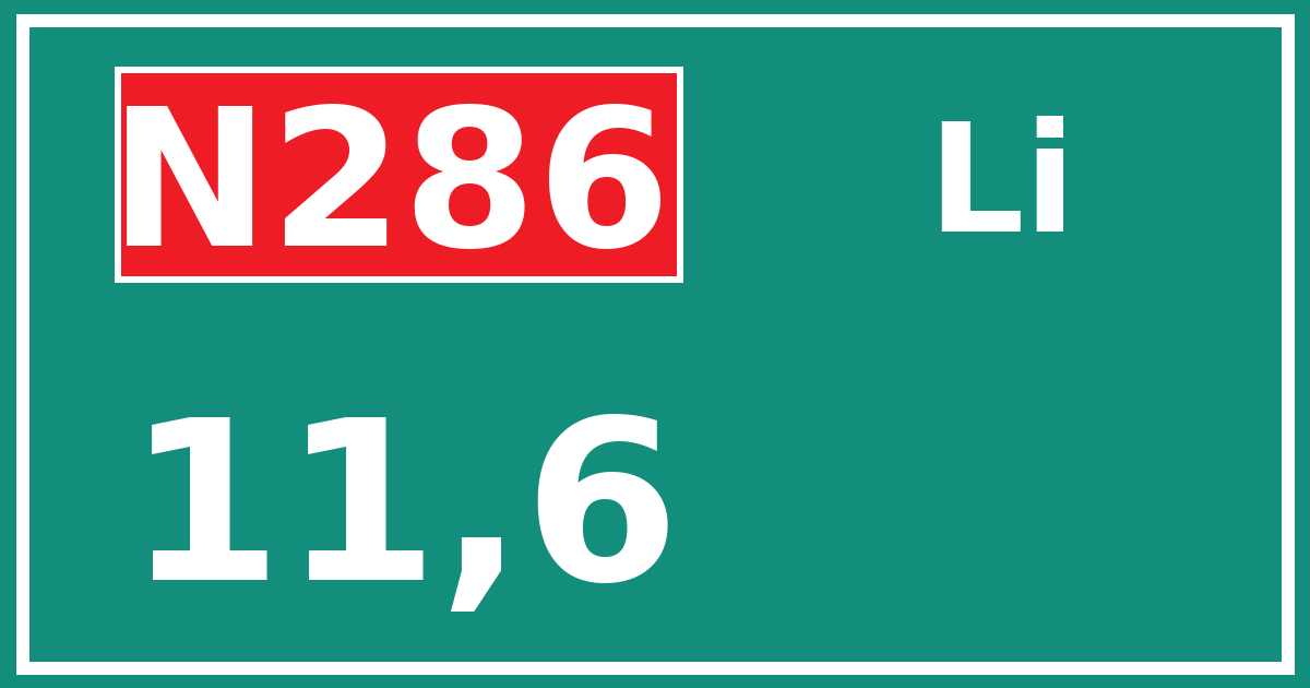 Hectometerbord N286 11,6 zijde Li