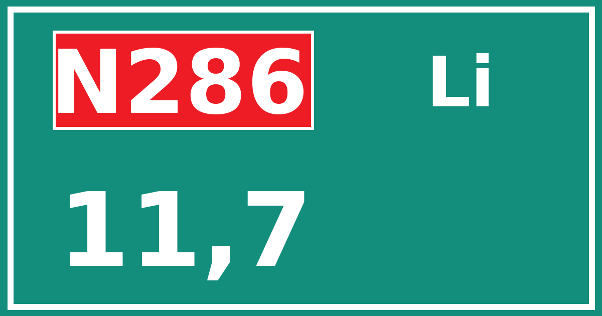 Hectometerbord N286 11,7 zijde Li
