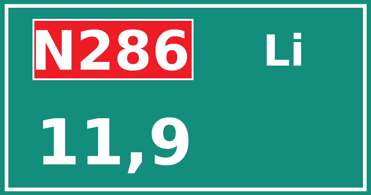 Hectometerbord N286 11,9 zijde Li