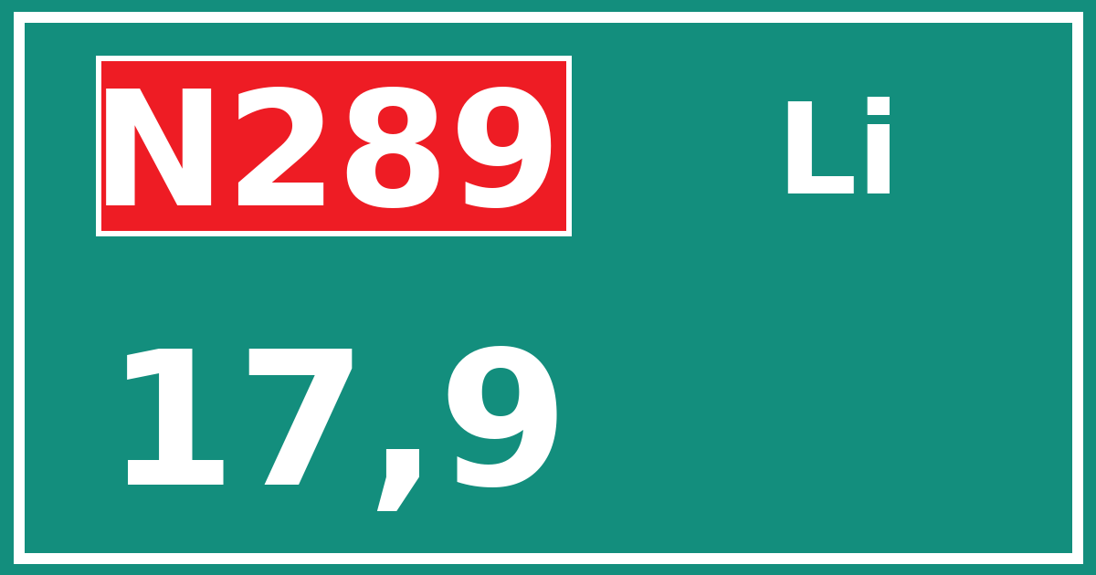 Hectometerbord N289 17,9 zijde Li