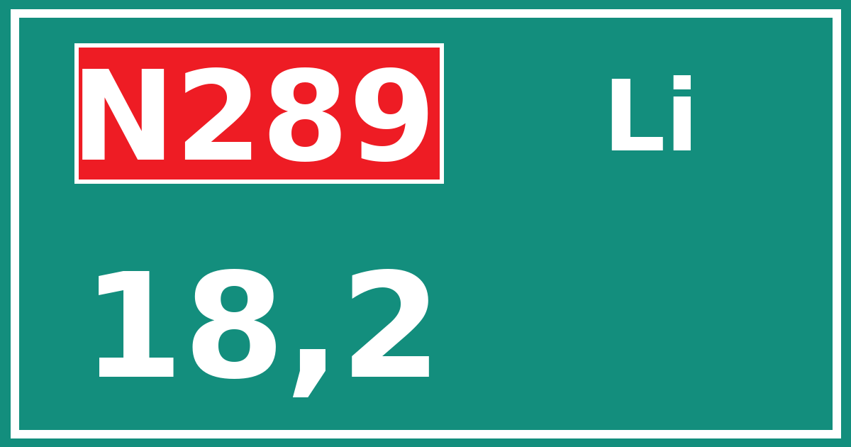 Hectometerbord N289 18,2 zijde Li