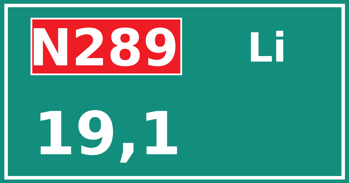Hectometerbord N289 19,1 zijde Li