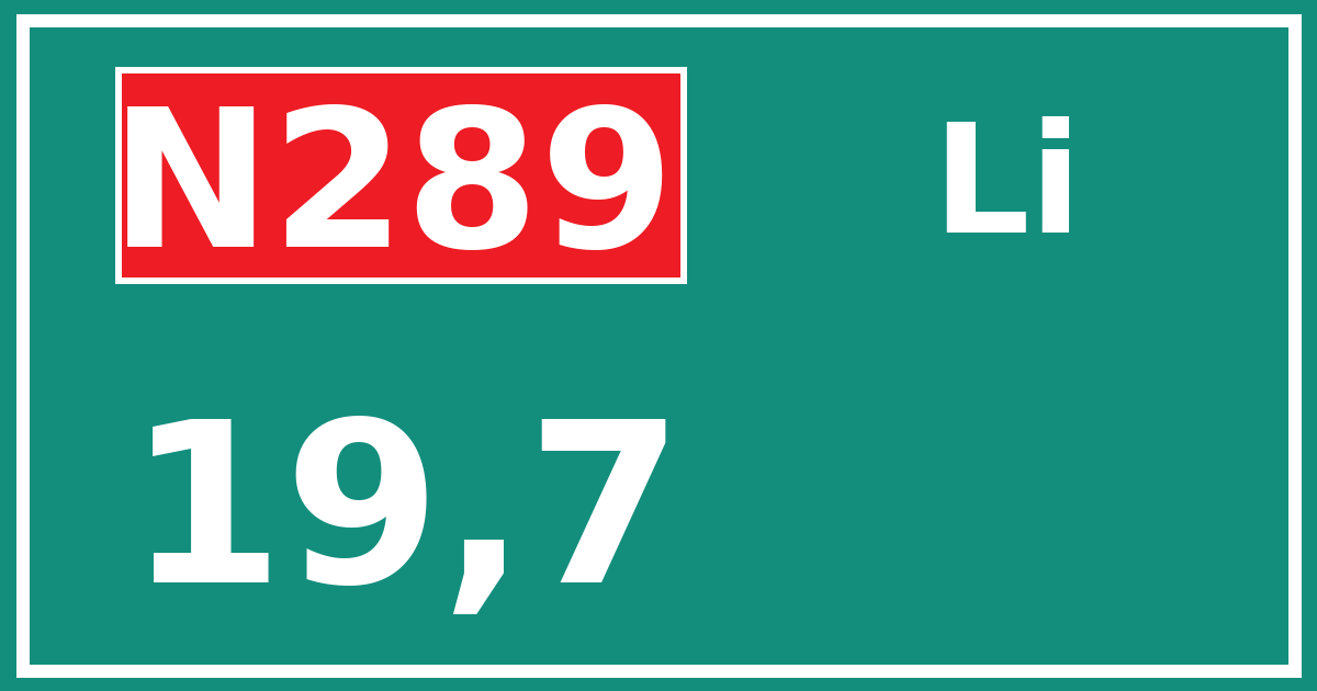 Hectometerbord N289 19,7 zijde Li