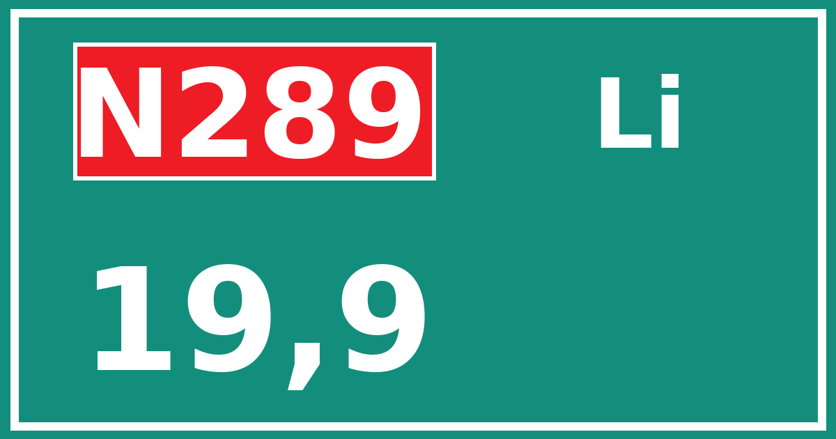 Hectometerbord N289 19,9 zijde Li